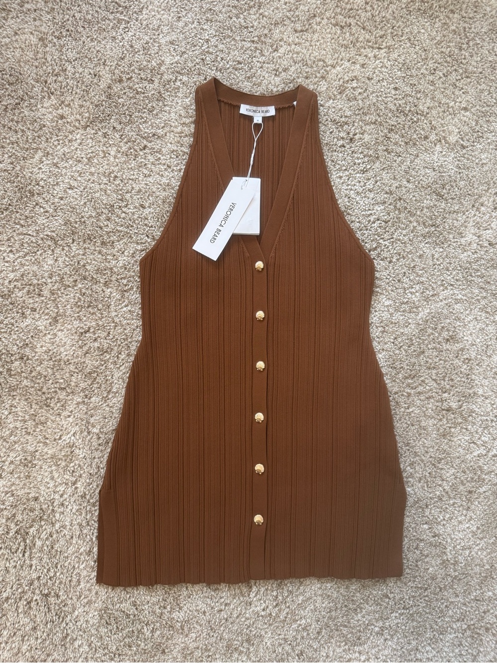Veronica Beard Dax Brown Rib Sweater Vest